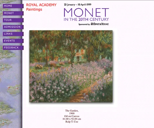 The home page of the website showing Monet’s water lilies 