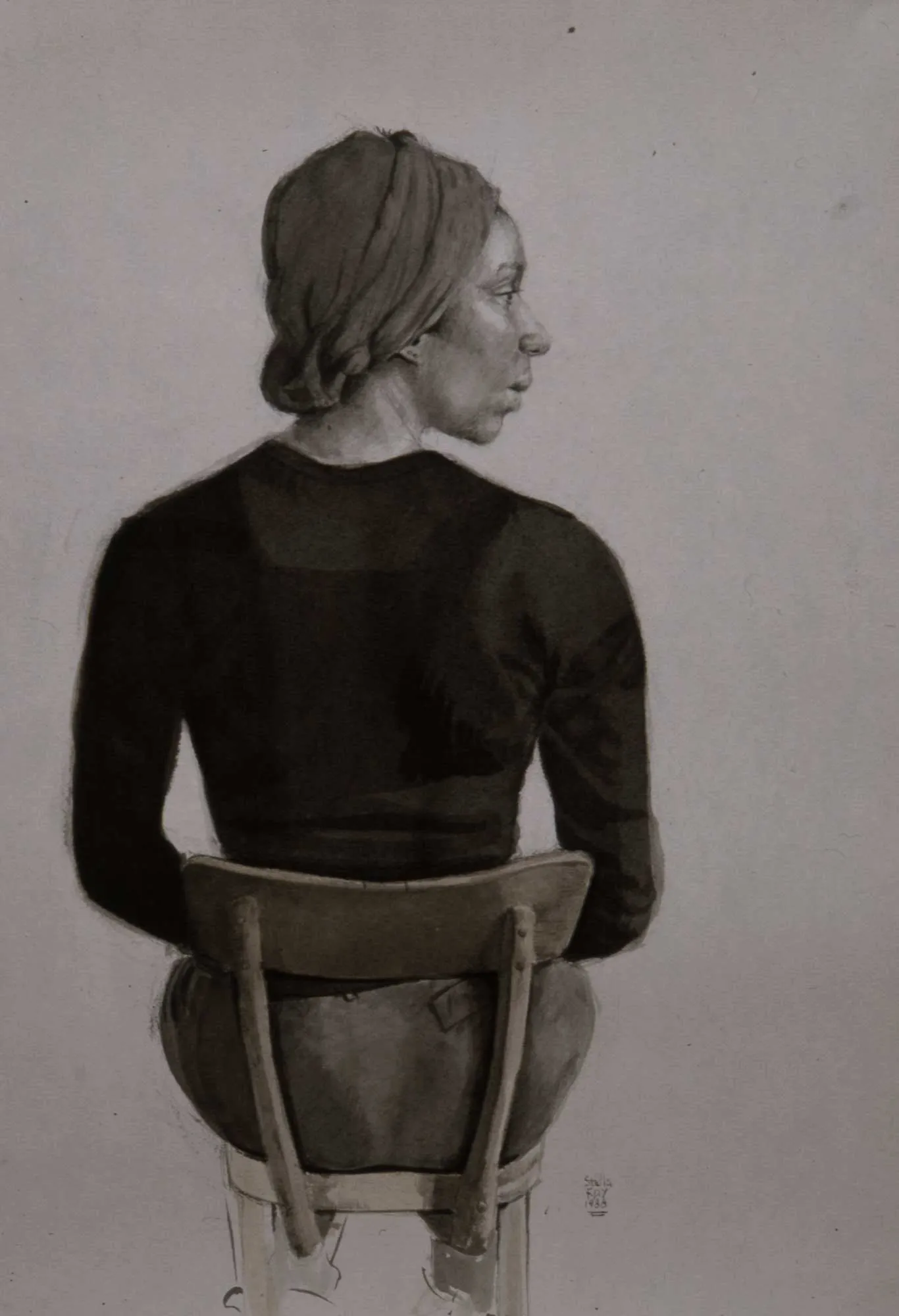 Portrait drawing of a women in profile