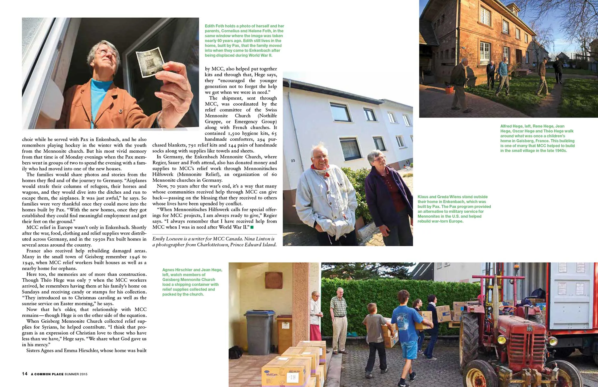 A two page spread with four photographs, three forming a v pointing to the fourth.