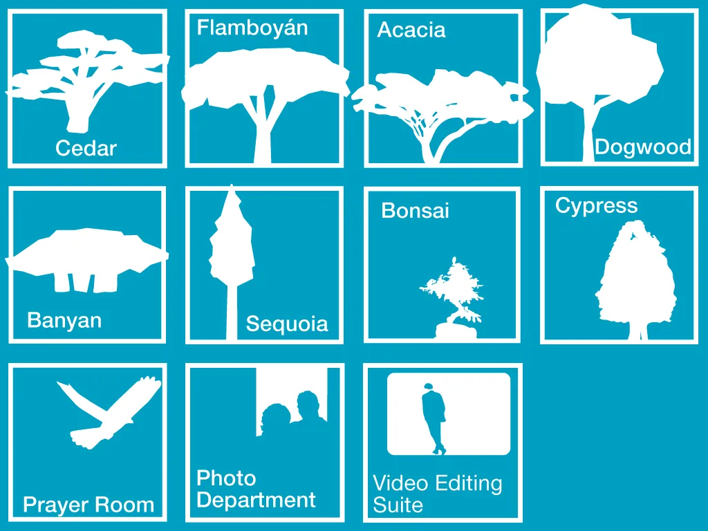 A cluster of symbols mostly trees